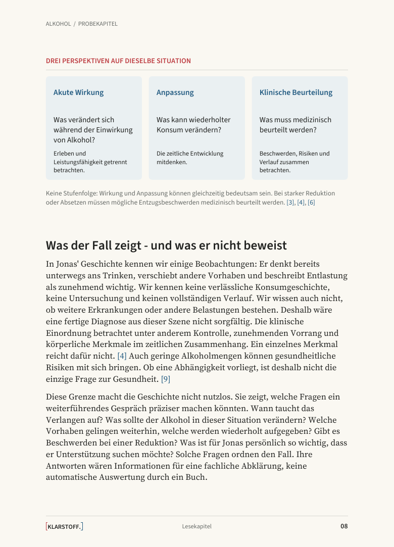 Seite aus dem Alkohol-Probekapitel mit Schaubild und erklärendem Text